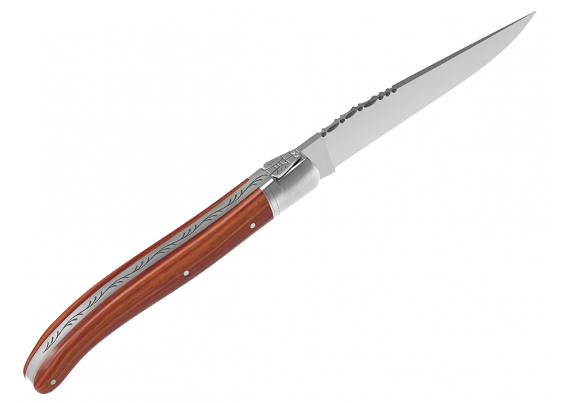 Couteau Laguiole avec un manche en bois de rose et 1 mitre en acier inoxydable