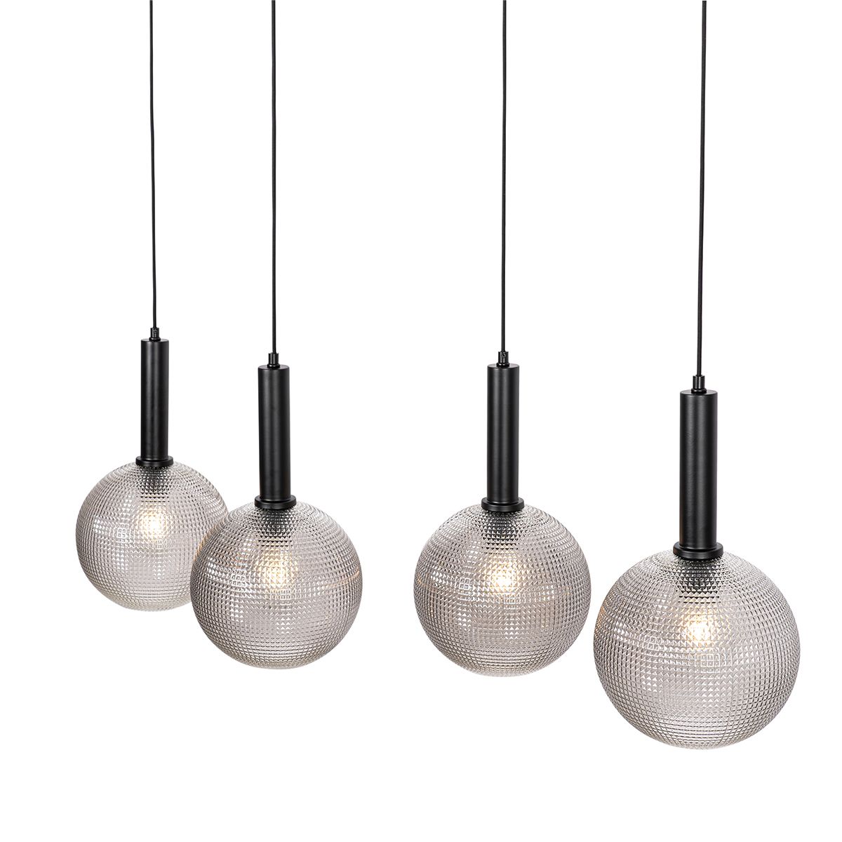 Design hanglamp zwart met smoke glas 4-lichts  - Chico