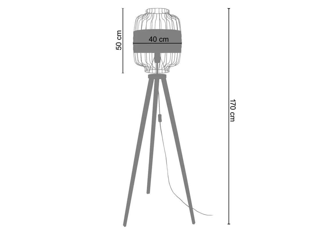 TRESSÉ-RANGOON A - Lampadaire trépied bois noir et bois Chêne