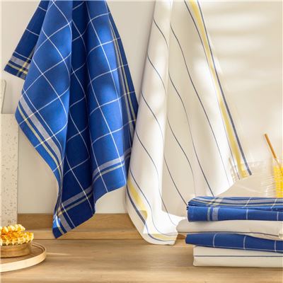 Torchons jacquard rayures ou carreaux - Lot de 3 ou 6