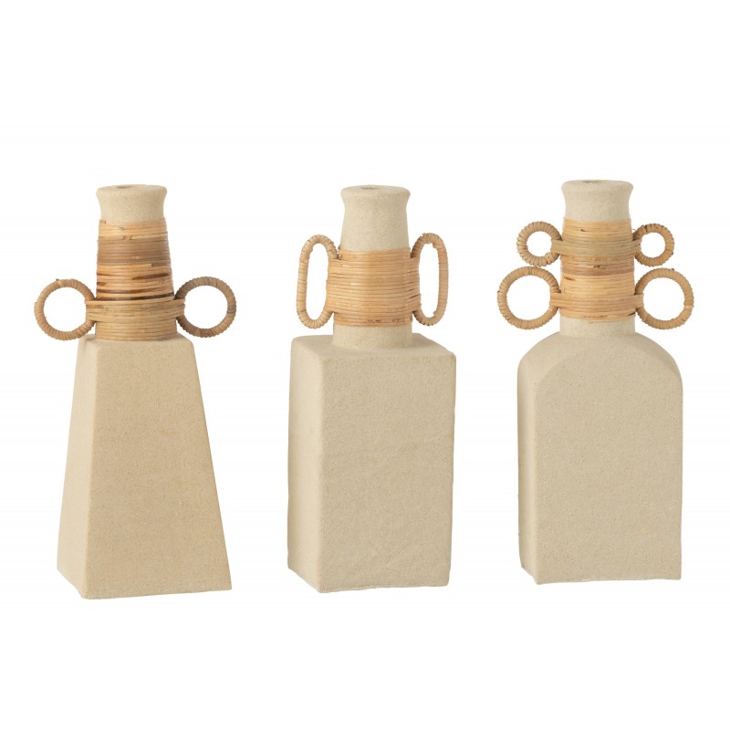 Vase carré avec anses ovales en ciment sable naturel 13x29 cm
