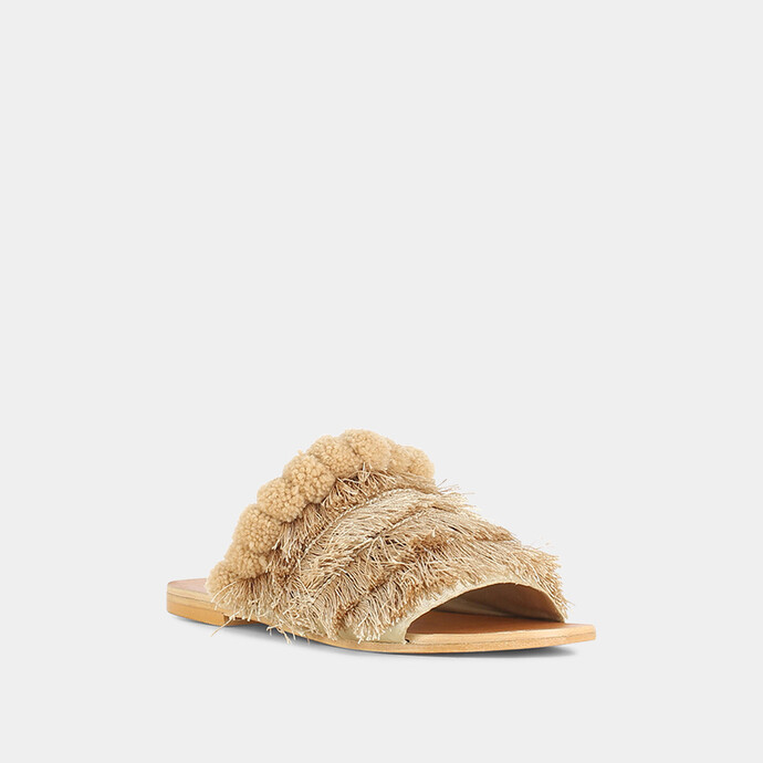 Mules à franges  en tissu beige