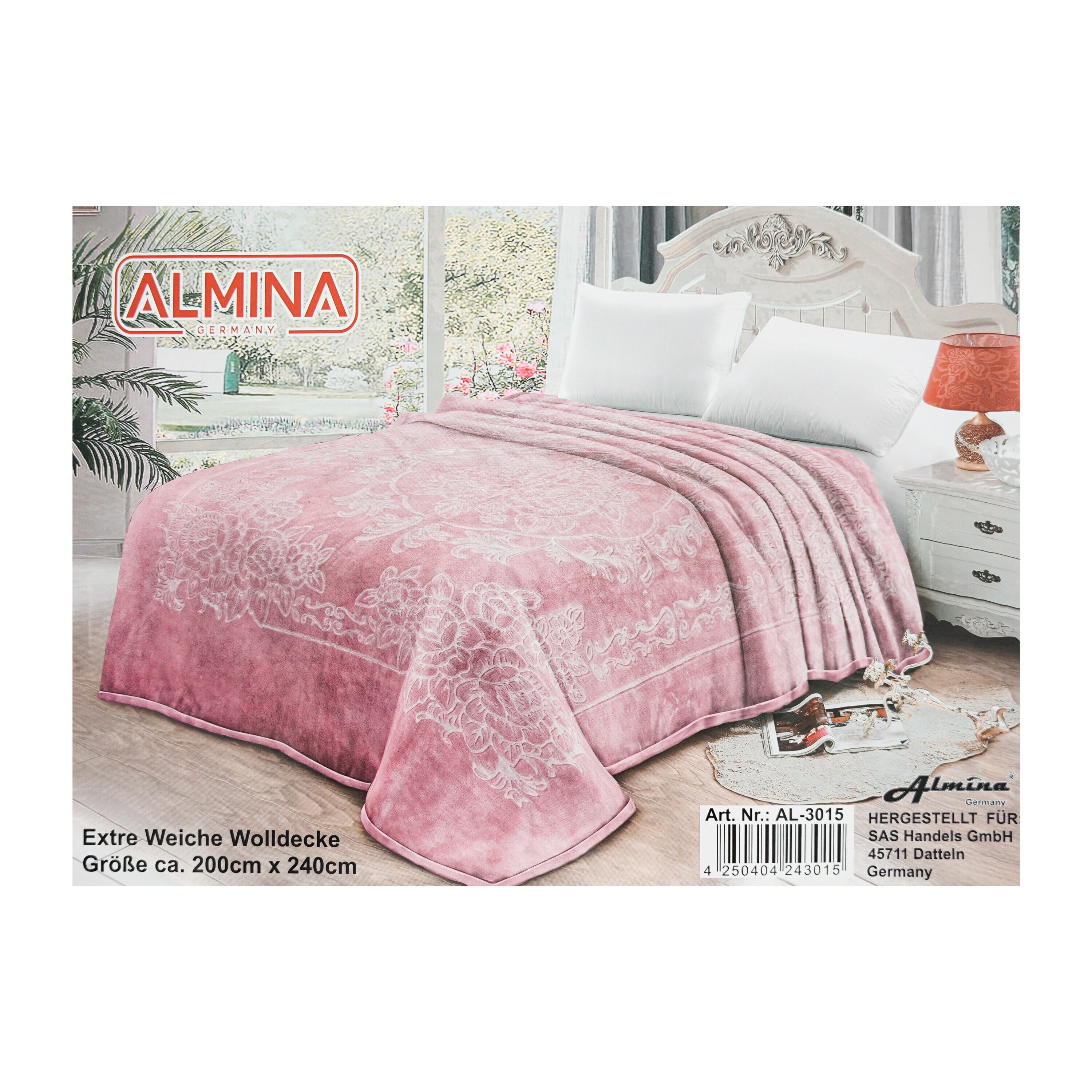 Almina Extra Weiche Wolldecke 200x240 cm 100% PES mit Blumen