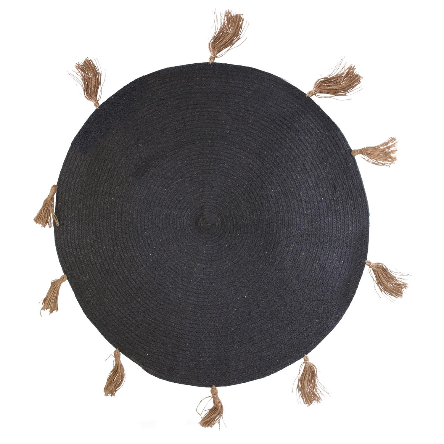 TAPIS ROND COTON POMPON GRIS 90CM