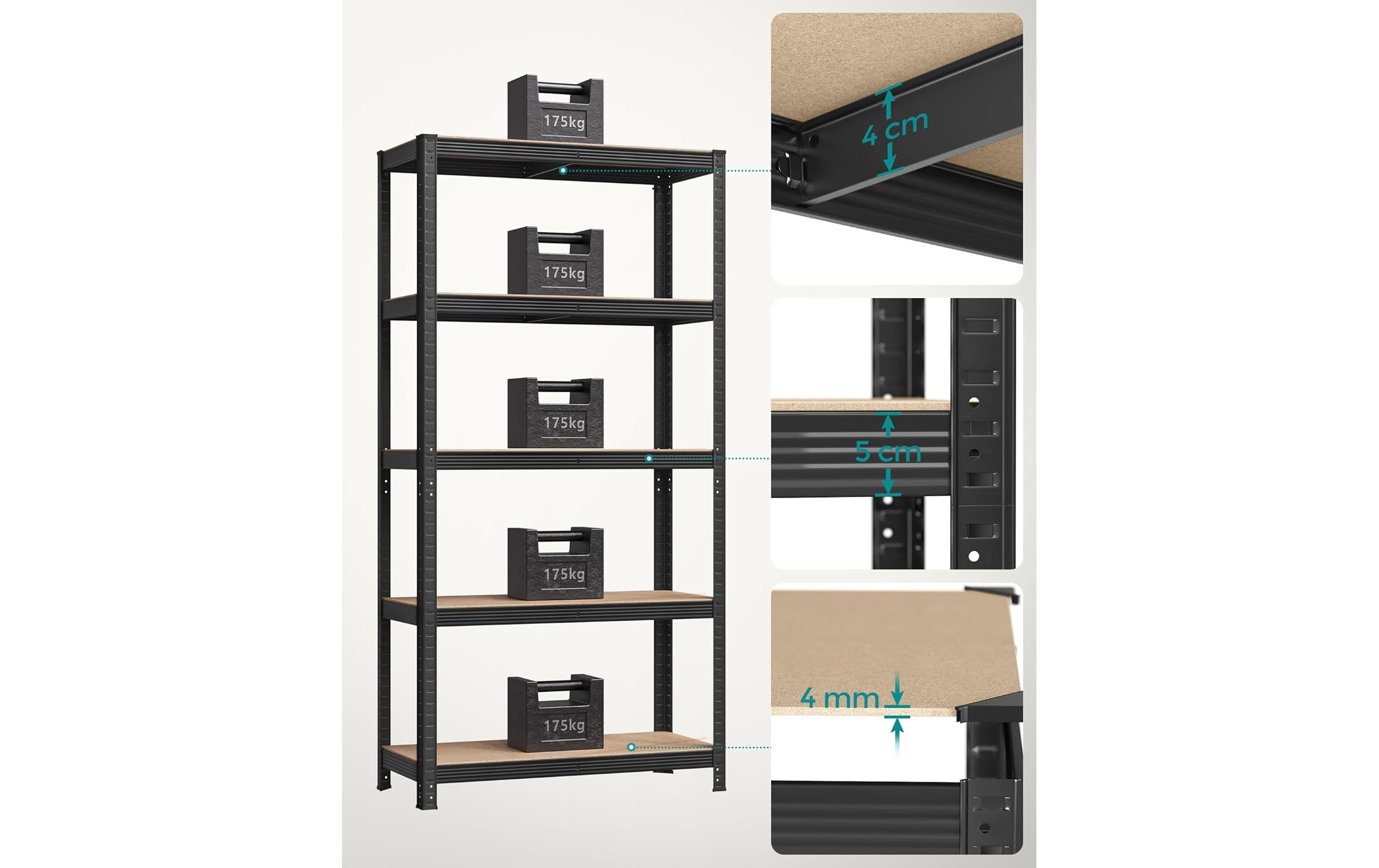 Regal 5 Ablagen Schwarz<br>Zwei Schwerlastregale