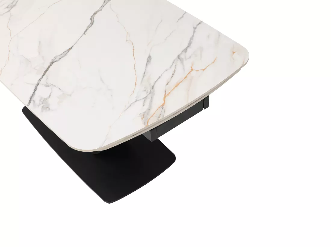 Table à manger extensible 6 à 10 personnes en céramique et métal noir - Effet marbre blanc - OLIFIA de Maison Céphy