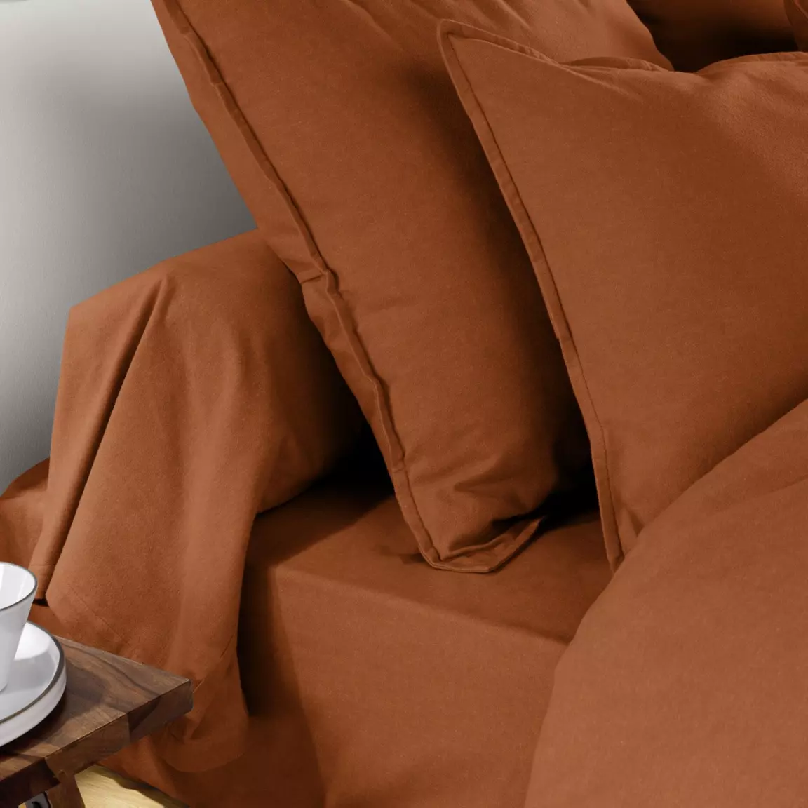 Drap housse flanelle de coton (90 x 190 cm) Théa Terracotta