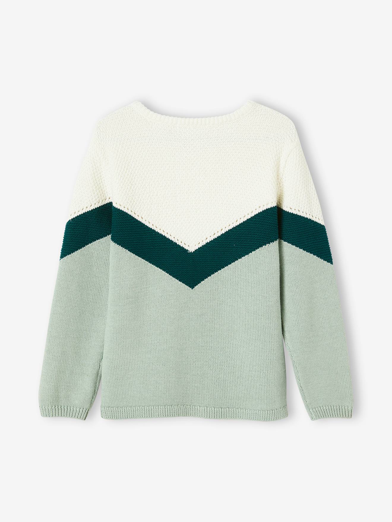 Suéter liso verde claro com blocos de cores para meninas