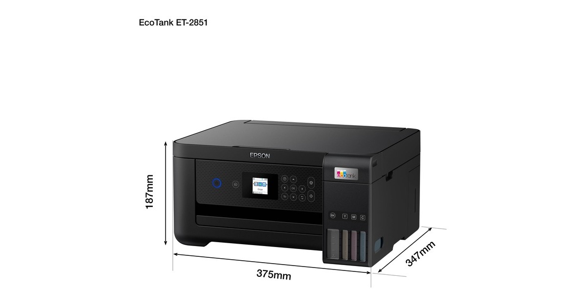 EpsonEcoTank ET-2851 A4 multifunctionele Wi-Fi-printer met inkttank all-in-one inkjetprinter  (Zwart, Scannen, Kopiëren, Wi-Fi, inclusief tot 3 jaar inkt)