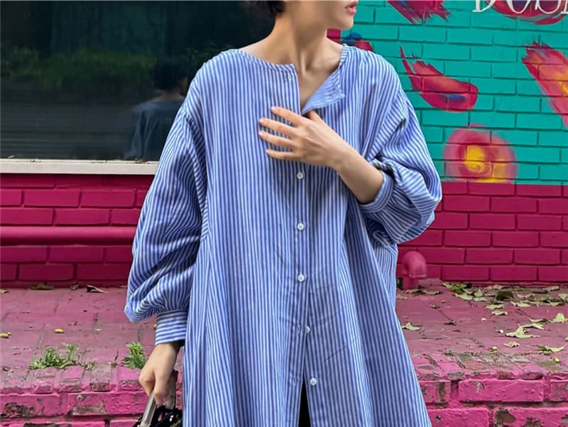 Felixia - Gestreepte maxi-jurk met elleboogmouwen