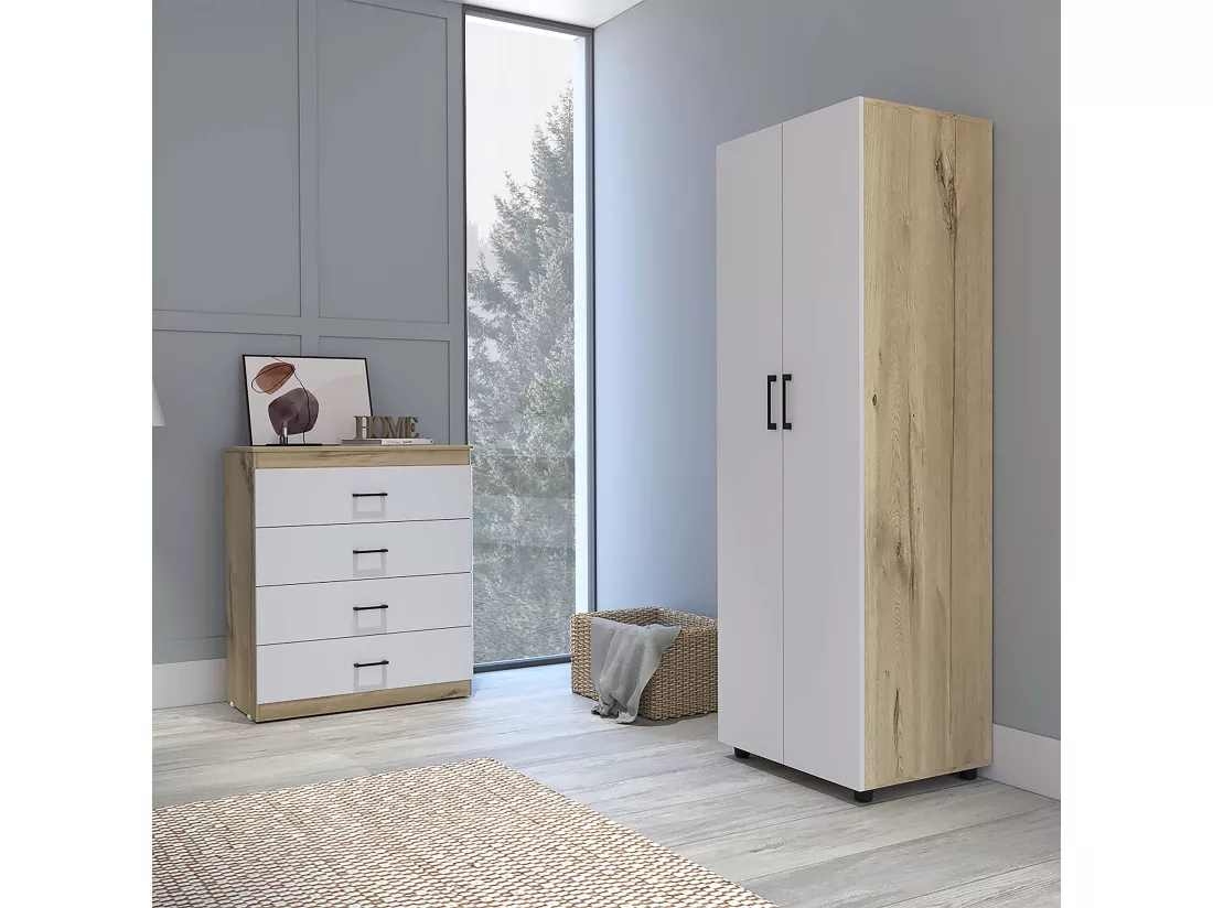 Ethehood Ethery, Confort 4 Drawers + Cabinet 2 Portes, 91,8 / 180 à CM x 80/60 AC CM x 39.5 / 48,5 P CM, DUNA / WHITE