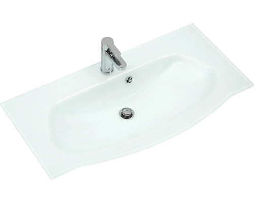 3-delige badkamermeubelset Pelipal xpressline 4005 BxHxD 92 x 200 x 49,1 cm, fronten hoogglans grijs, met witte glazen wastafel en glazen wastafelmeubel, wastafelkast, spiegelkast met LED-verlichting, chromen greep, 992.0900112 9920900112