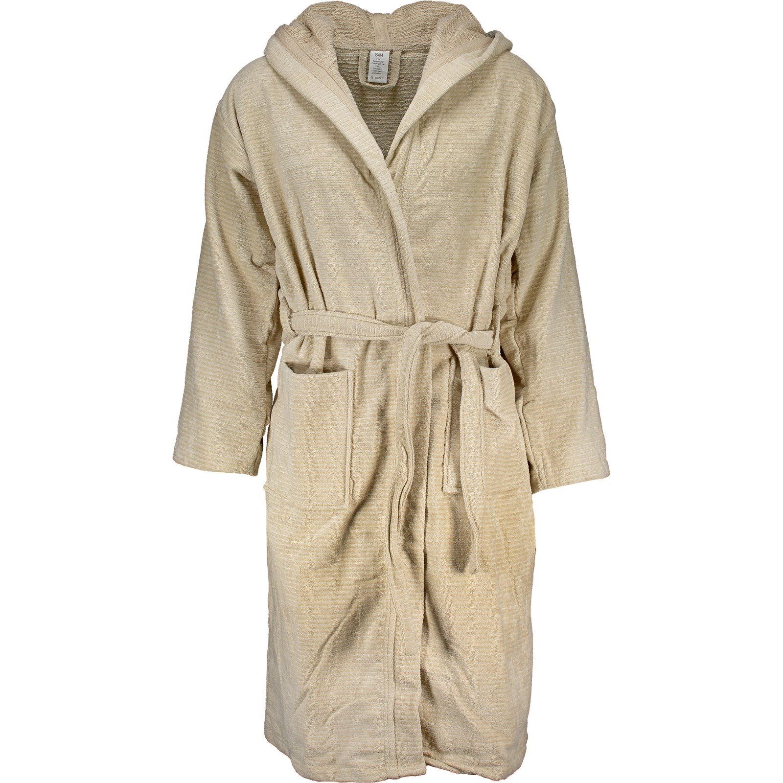Bademantel mit Kapuze Velours Streifen unisex L/XL, beige