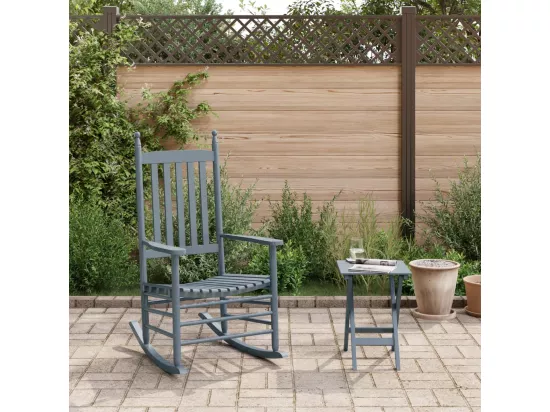 Chaise à bascule avec table pliable gris bois massif peuplier