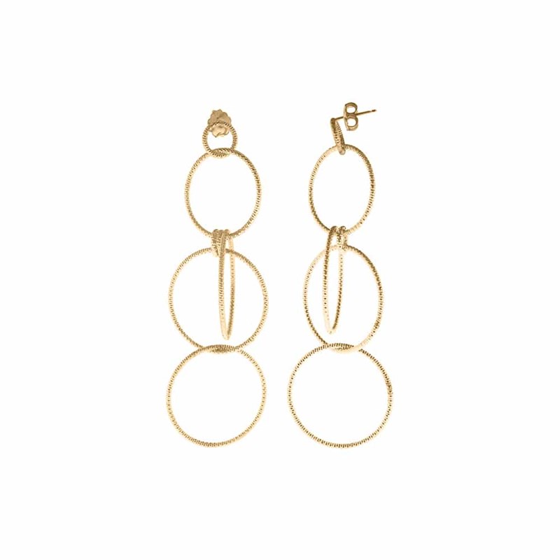 Boucles D'oreilles En Argent Doré 4 Ronds Diamanté