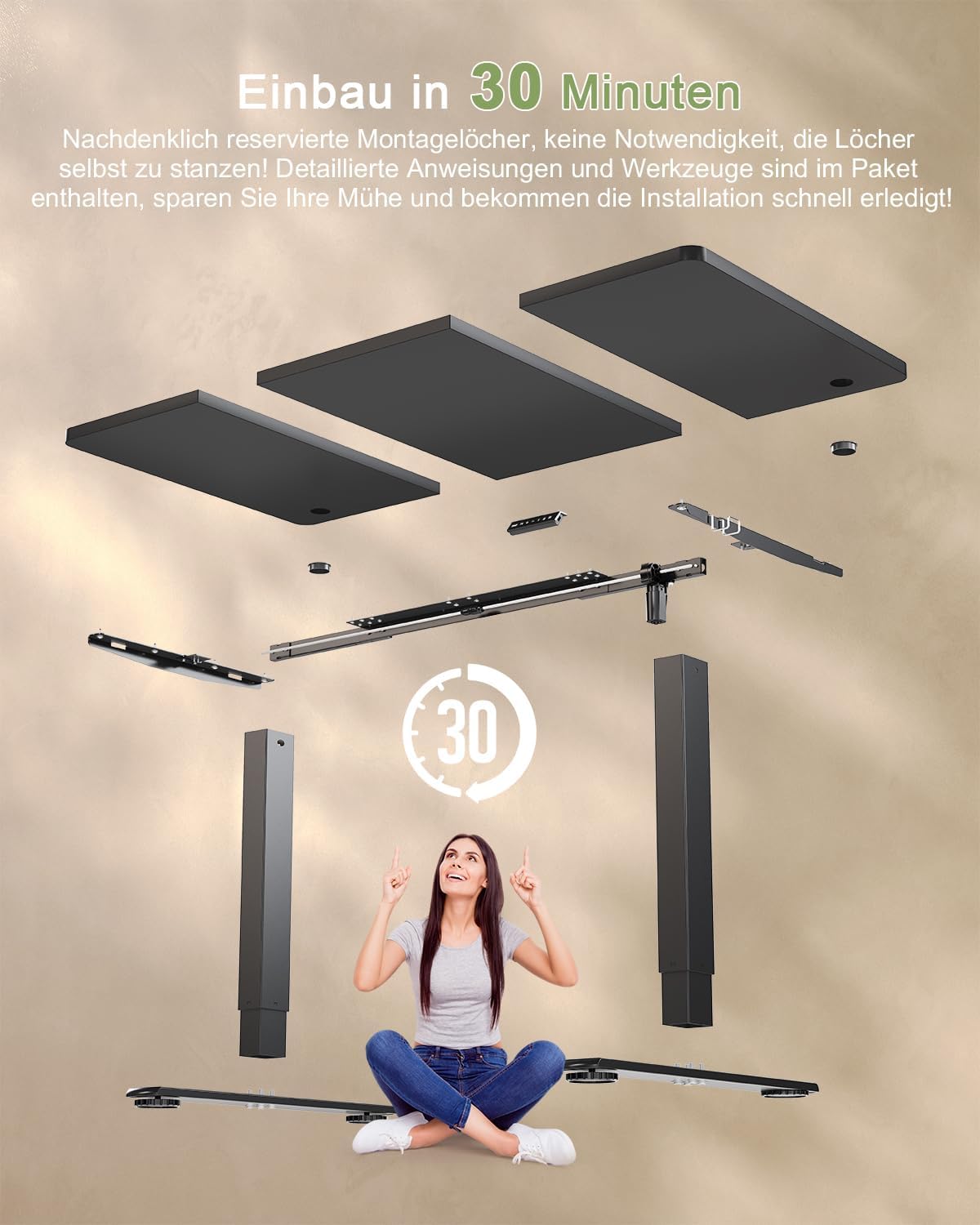 JUMMICO Höhenverstellbarer Schreibtisch mit USB-Ladeanschluss 160 x 70 cm, Schreibtisch Höhenverstellbar Elektrisch, Steh-Sitz Tisch Stehpult Verstellbarer Computertisch,Standing Desk,Schwarz