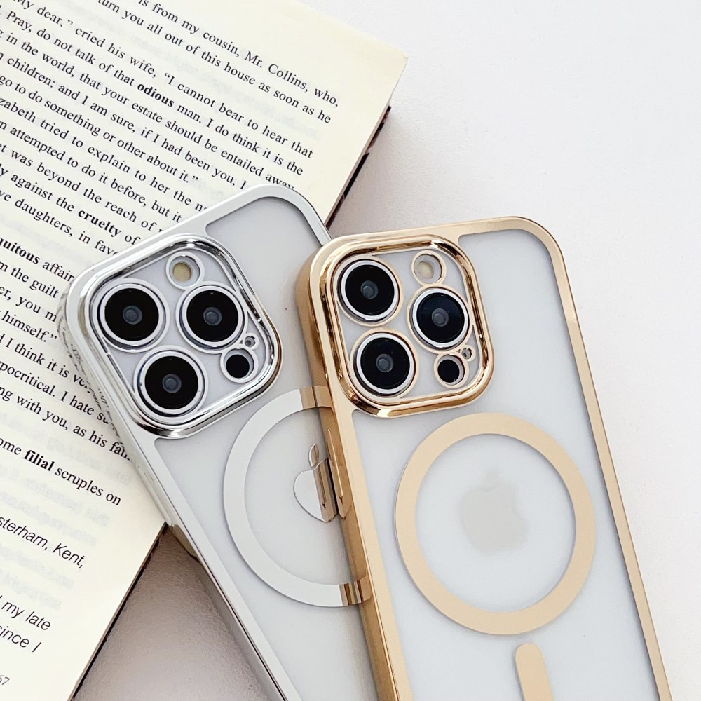 iPhone 14 Pro Max MagSafe Necklace Gummi Case Hülle Galvanisierter Rahmen mit Handykette (160cm)   Kameraschutz - Blau / Transparent