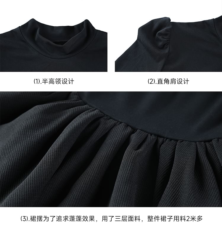 Dewewan - Lange mouwen, geplooide mini-A-lijn gebreide jurk met mockneck