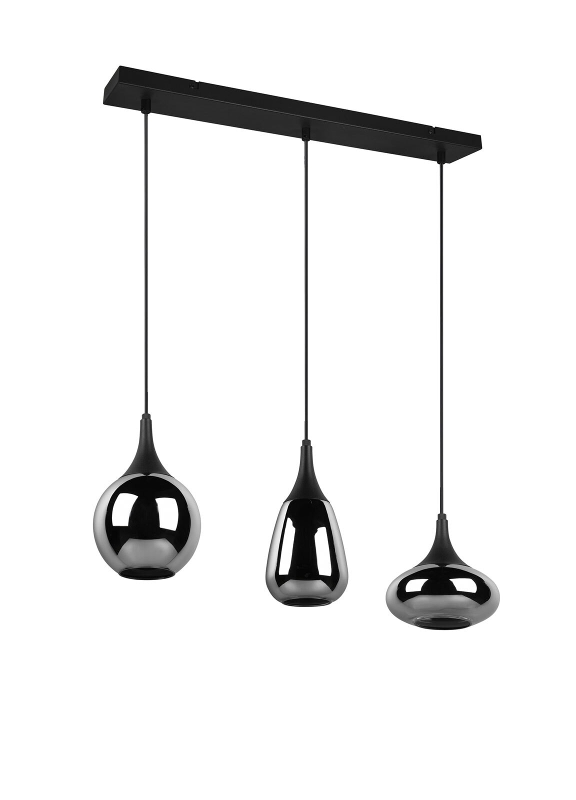 Retrofit Balkenpendel Lumina 3-flammig schwarz 68x19cm 150cm Metall Glas chrom bedampft
