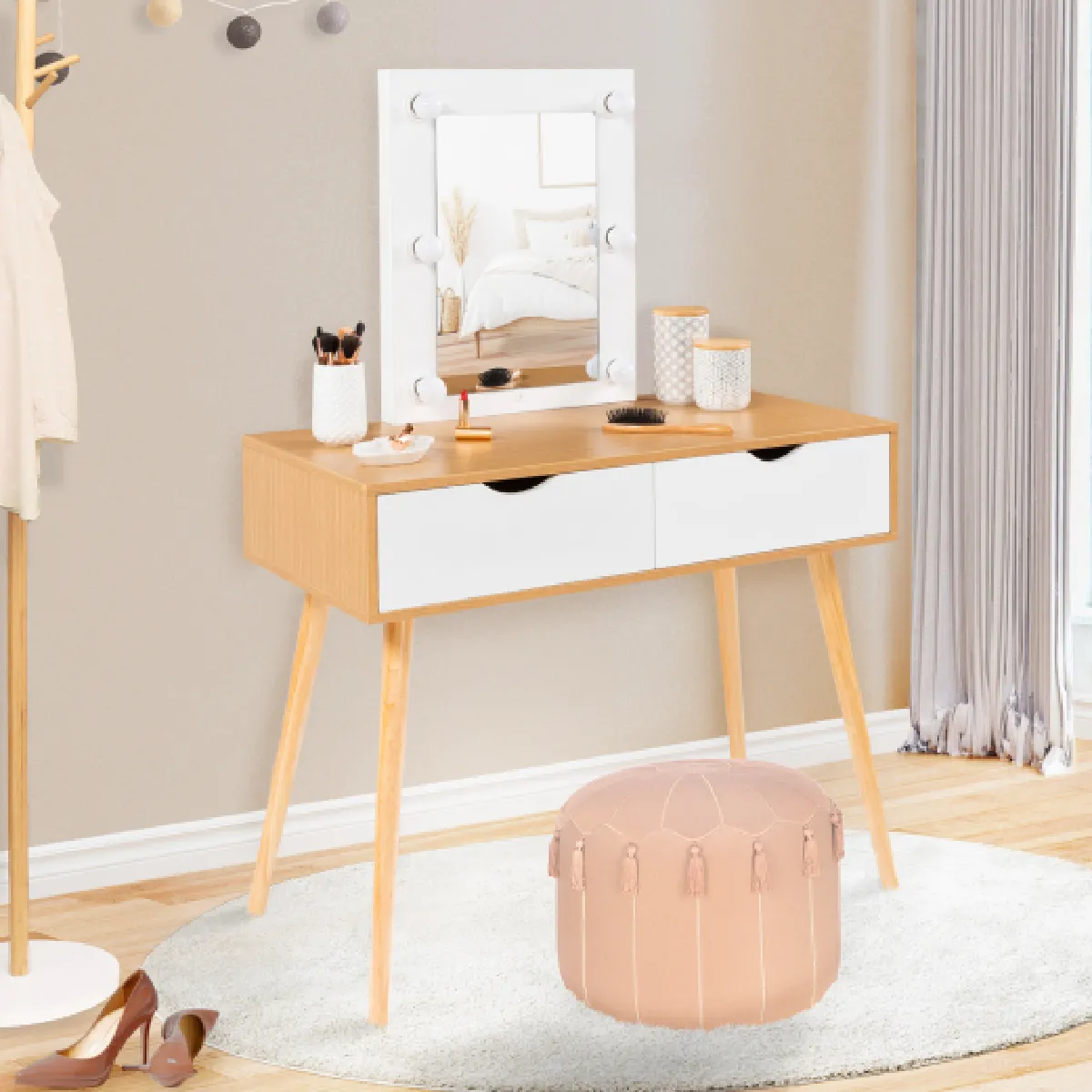 Idmarket Market Coiffeuse LIVIA Bois Blanc