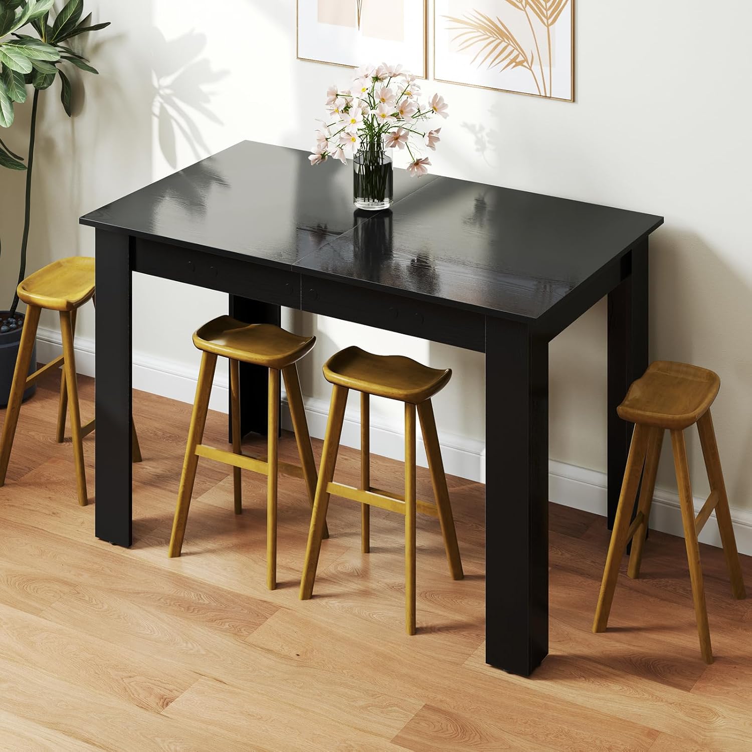 COSTWAY Esstisch ausziehbar, 120/158 x 70 cm, Küchentisch für 4-6 Personen, rechteckiger Esszimmertisch für Esszimmer, Küche, Schwarz
