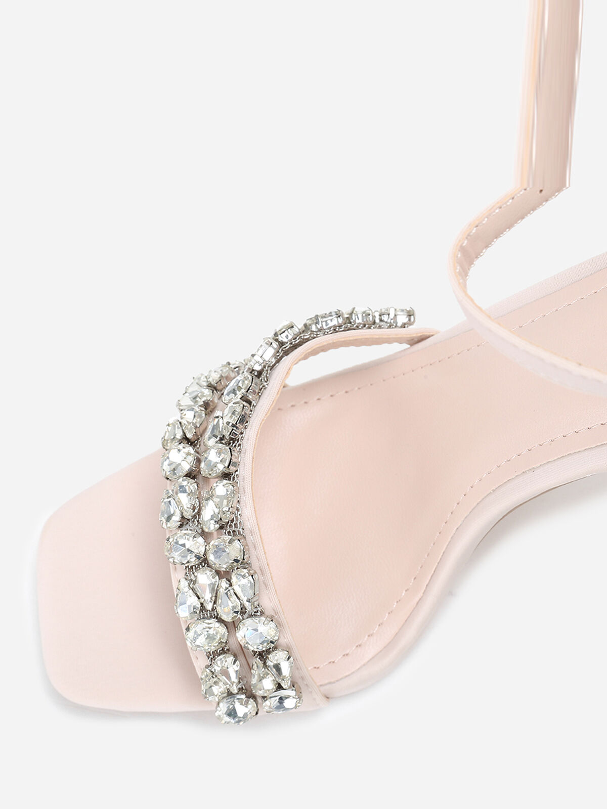 Sandales en tissu à strass et talon fin- Beige