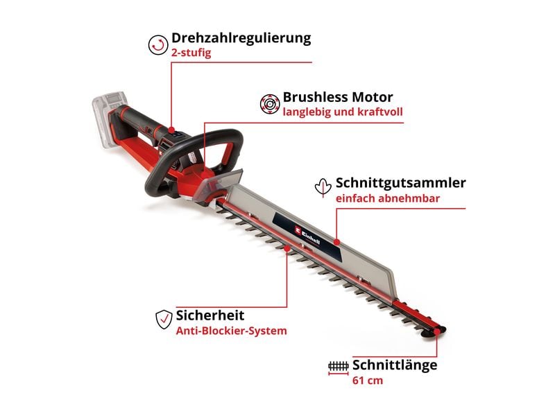 Einhell Professional Akku-Heckenschere GP-CH 18/61 Li BL-So Heckenschere mit zwei Geschwindigkeitsstufen