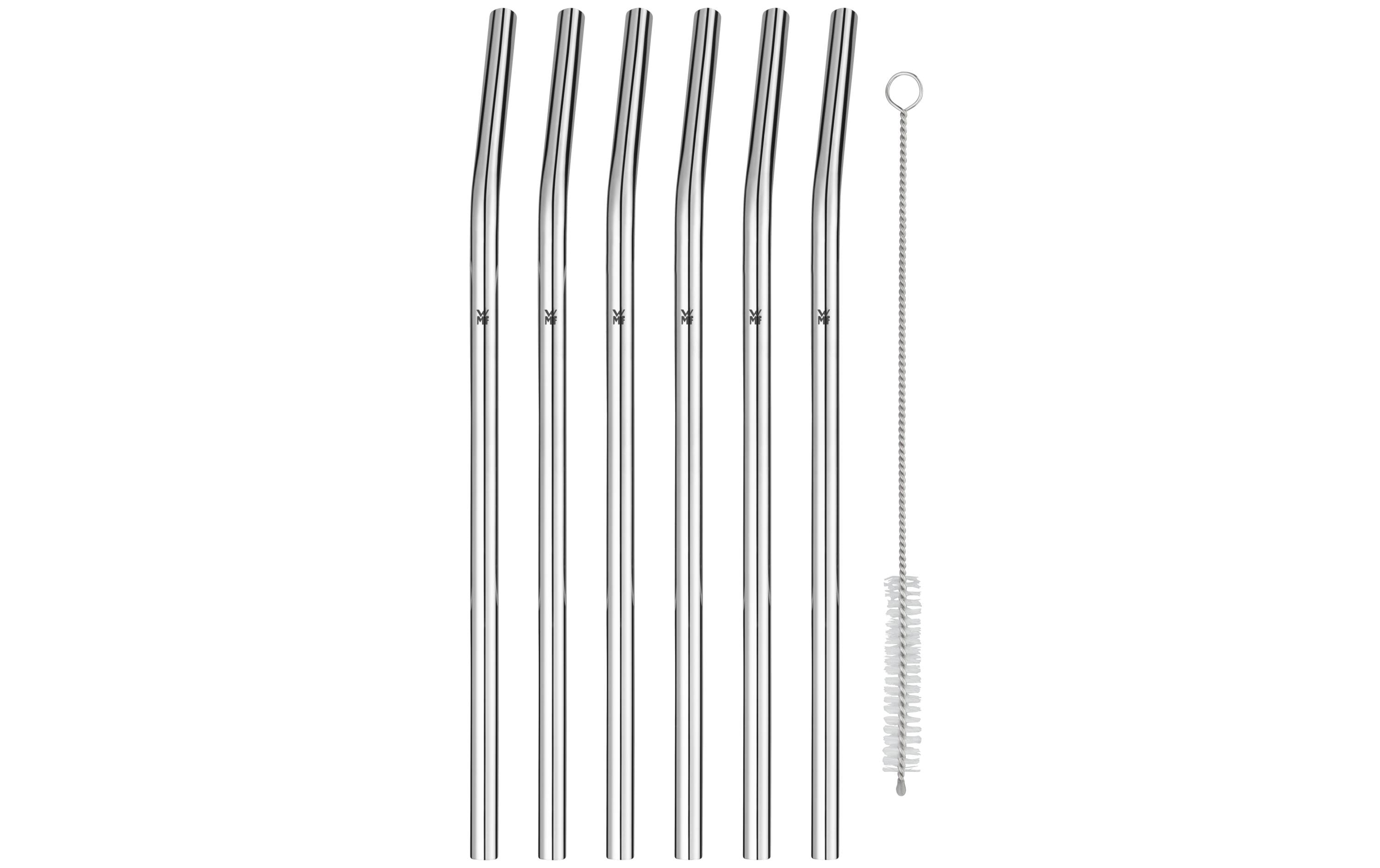 Strohhalm Baric 24 cm gebogen, 6 Stück, SilberTrinkhalme aus Edelstahl mit Reinigungsbürste
