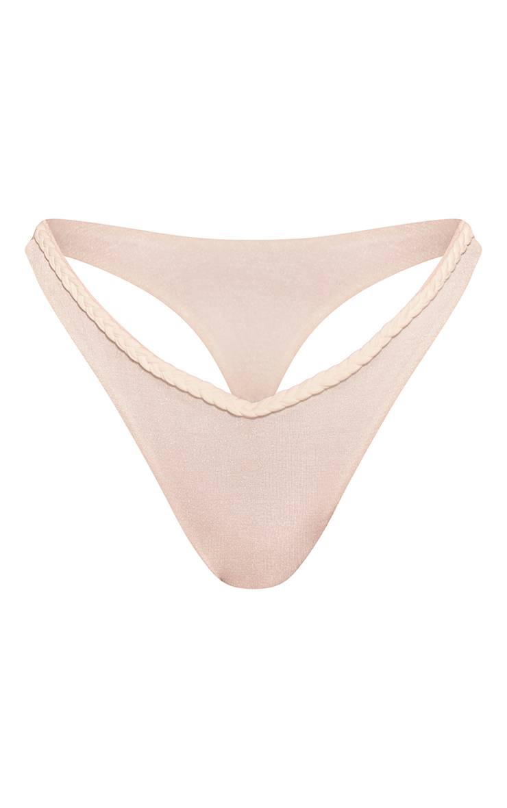 Blanc Bas De Bikini Tanga À Détail De Bretelles Tressées Scintillantes