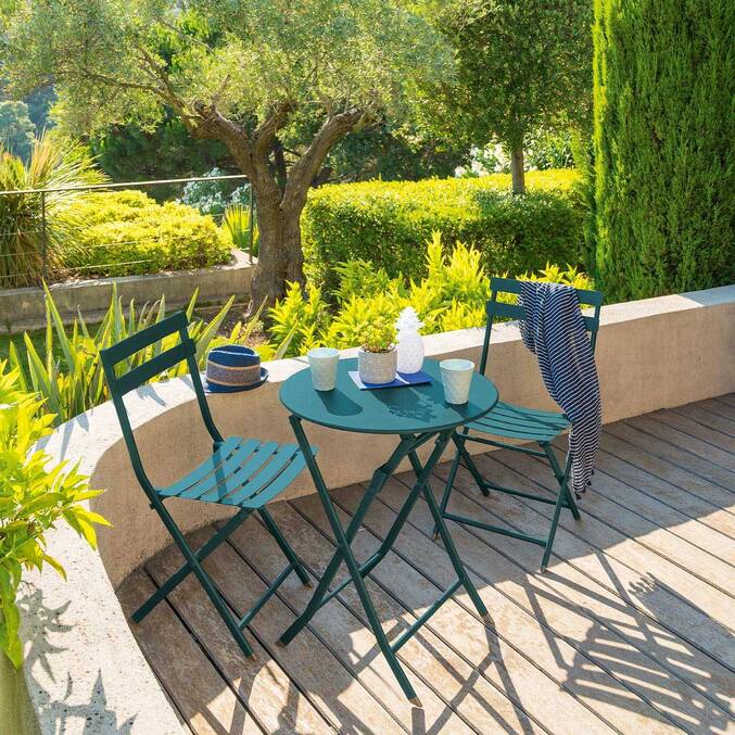 Table de jardin pliante ronde GREENSBORO Bleu canard