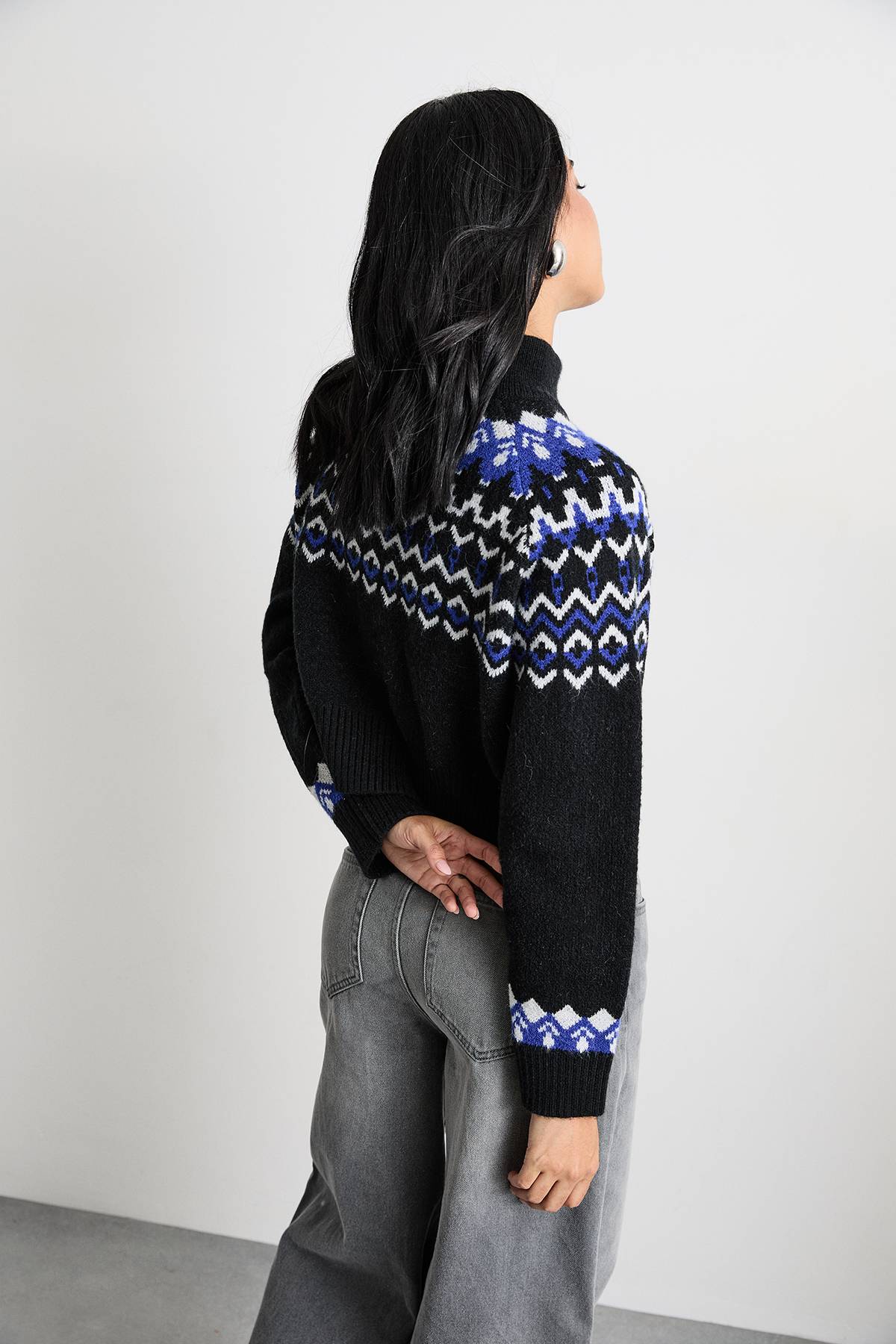 Warehouse Cardigan en Maille Épaisse à Col Montant Motif Fairisle