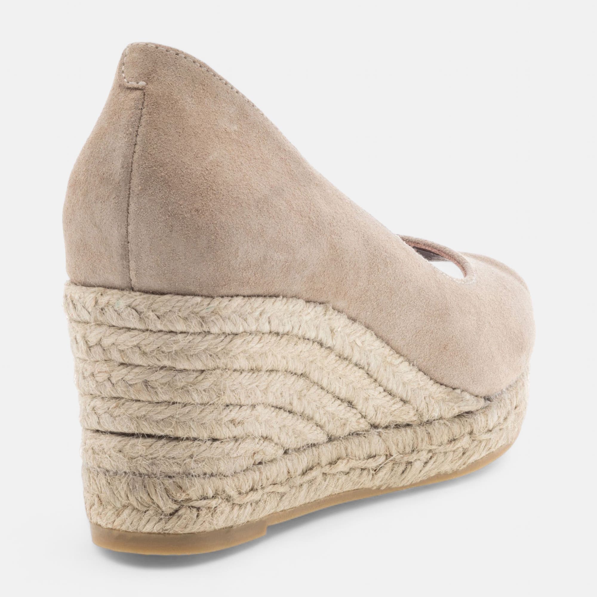 Espadrilles à talon compensé Femme en cuir ecru