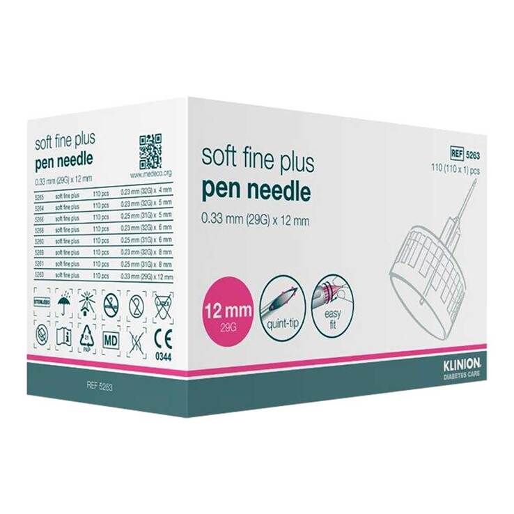 Klinion Soft fine plus Kanülen 12mm 29G 0,33mm, 110 St