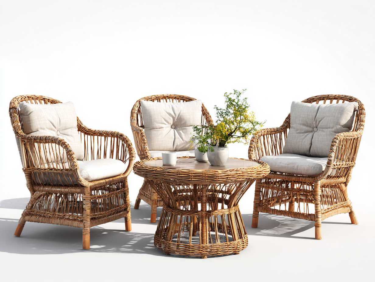 Ensemble table et chaises d'extérieur rotin 75x70x88 cm - bois naturel/beige - design moderne