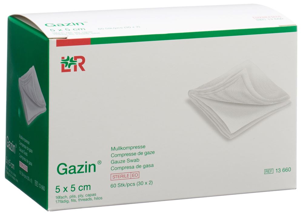GAZIN Mullkompressen 5x5cm 16-fach steril 2 Stk