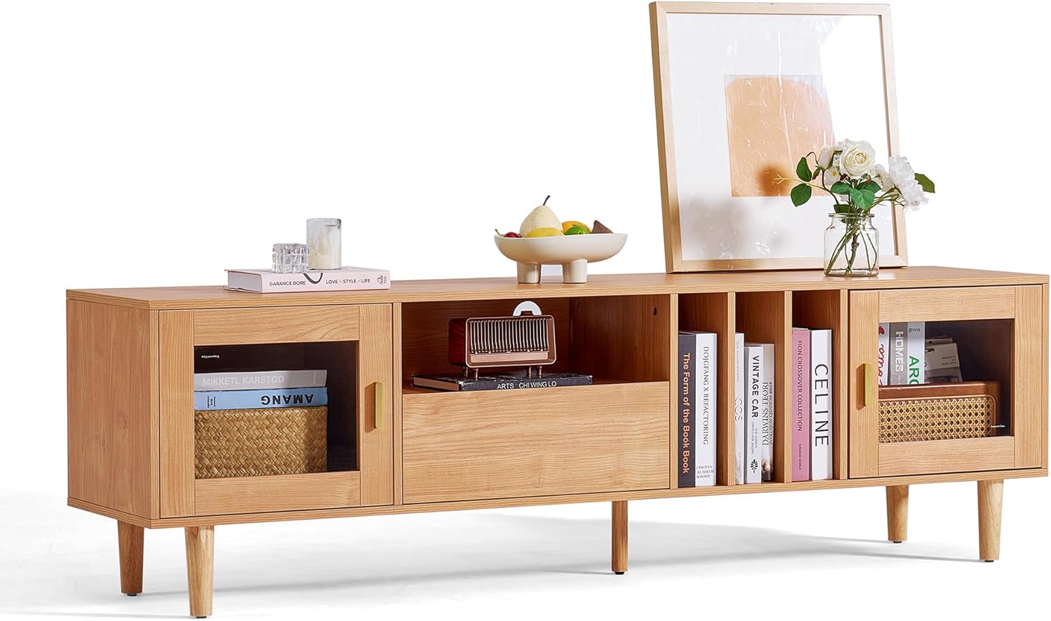 LINSY HOME TV Schrank, TV Lowboard mit 2 Türen und 1 Schubladen, Fernsehtisch mit Einlegeboden, Fernsehschrank für TVs bis 70 Zoll, 175 x 40 x 52 cm