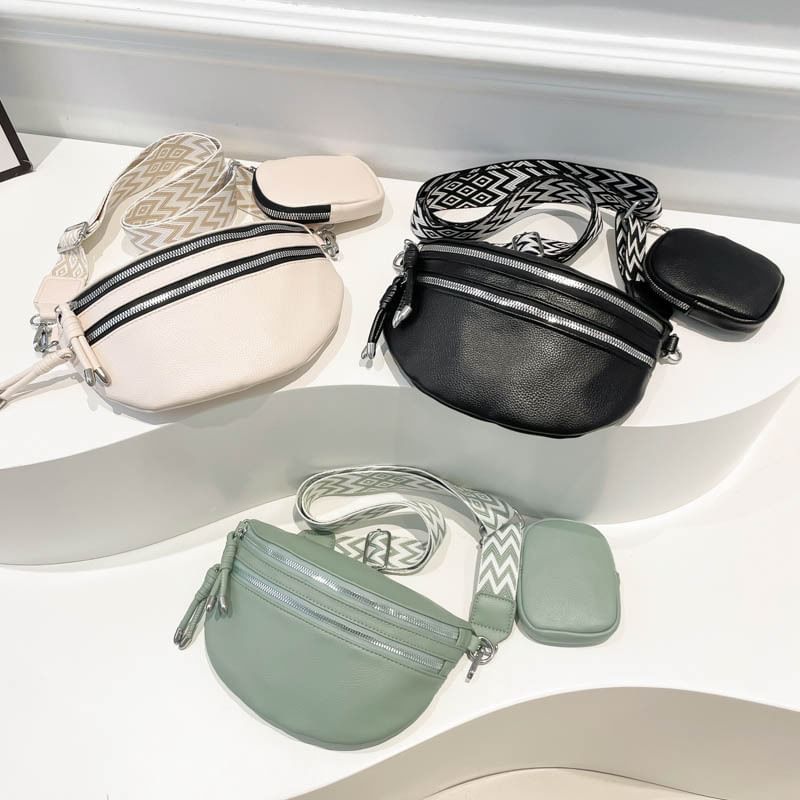 Kleevelind - Set: Dubbele rits crossbody tas + portemonnee