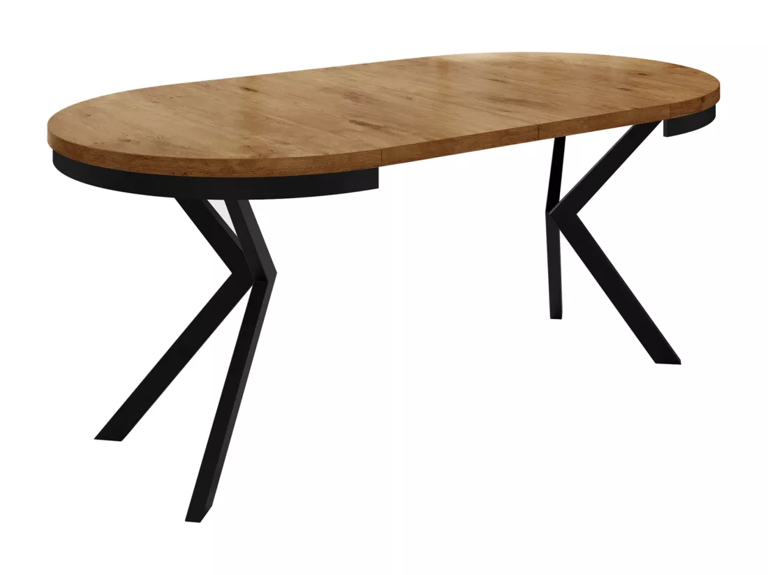 Table à Manger Extensible Ronde - Table Style Loft Avec Blanc Pieds En Métal - 120 à 200 Cm - Table Ronde Style Industriel Pour Le Salon - Compacte - Chêne Craft -