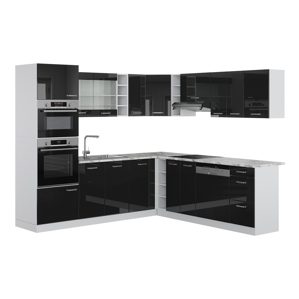Vicco Eckküche R-Line Solid Weiß Schwarz 247x237 cm Arbeitsplatte modern Küchenschränke Küchenmöbel