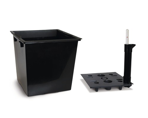 Lafiora rieten plantenvaas 31 x 31 x 57 cm grijs incl. grondbewateringssysteem, waterniveau-indicator en schotel