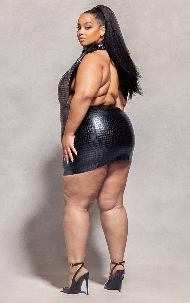 Robe Moulante En Synthétiquecuir Effet Croco Avec Nœud Grande Taille