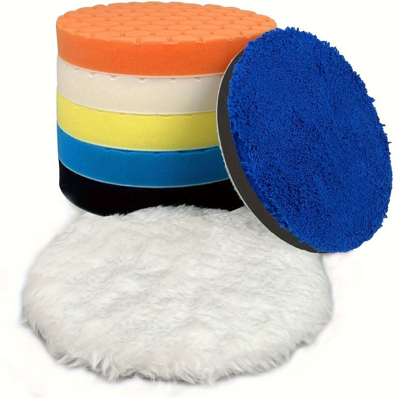 7-delige Polijstpads 6 inch, Auto Compound Polijstspons Pads en Gebreide Snijpolijstpad Kit Geschikt voor 150mm Achterplaat, Autopolijsten en Waxen
