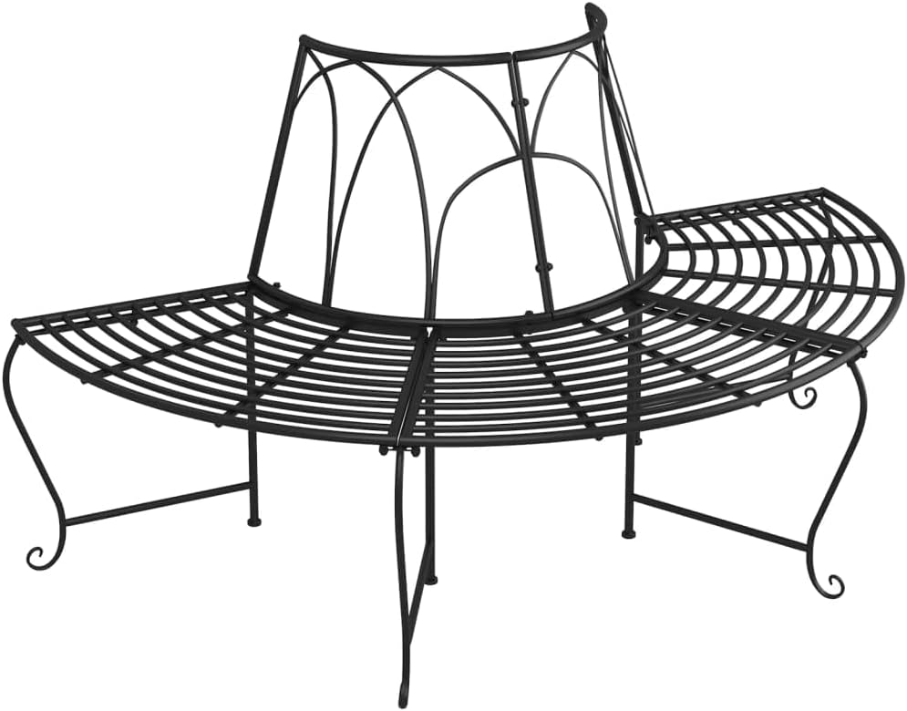 vidaXL Baumbank Halbrund Ø159 cm Schwarz Stahl