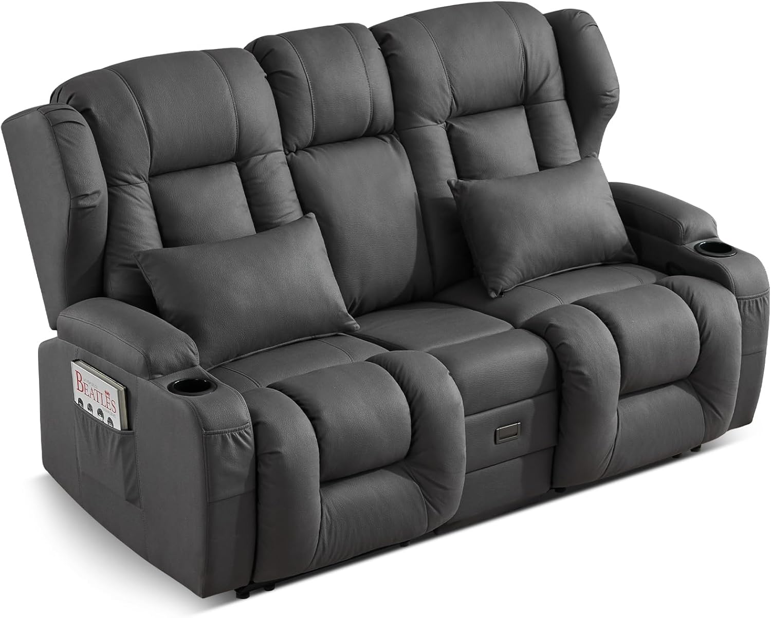 SAMERY Zweisitzer Relaxsessel mit Liegefunktion, 2er-Fernsehsessel Kinosessel 2 Sitzer TV Sessel Heimkino Sitze mit klappbare Mittelkonsole, 4 Getränkehalter (Anthrazit, 172cm Zweisitzer)