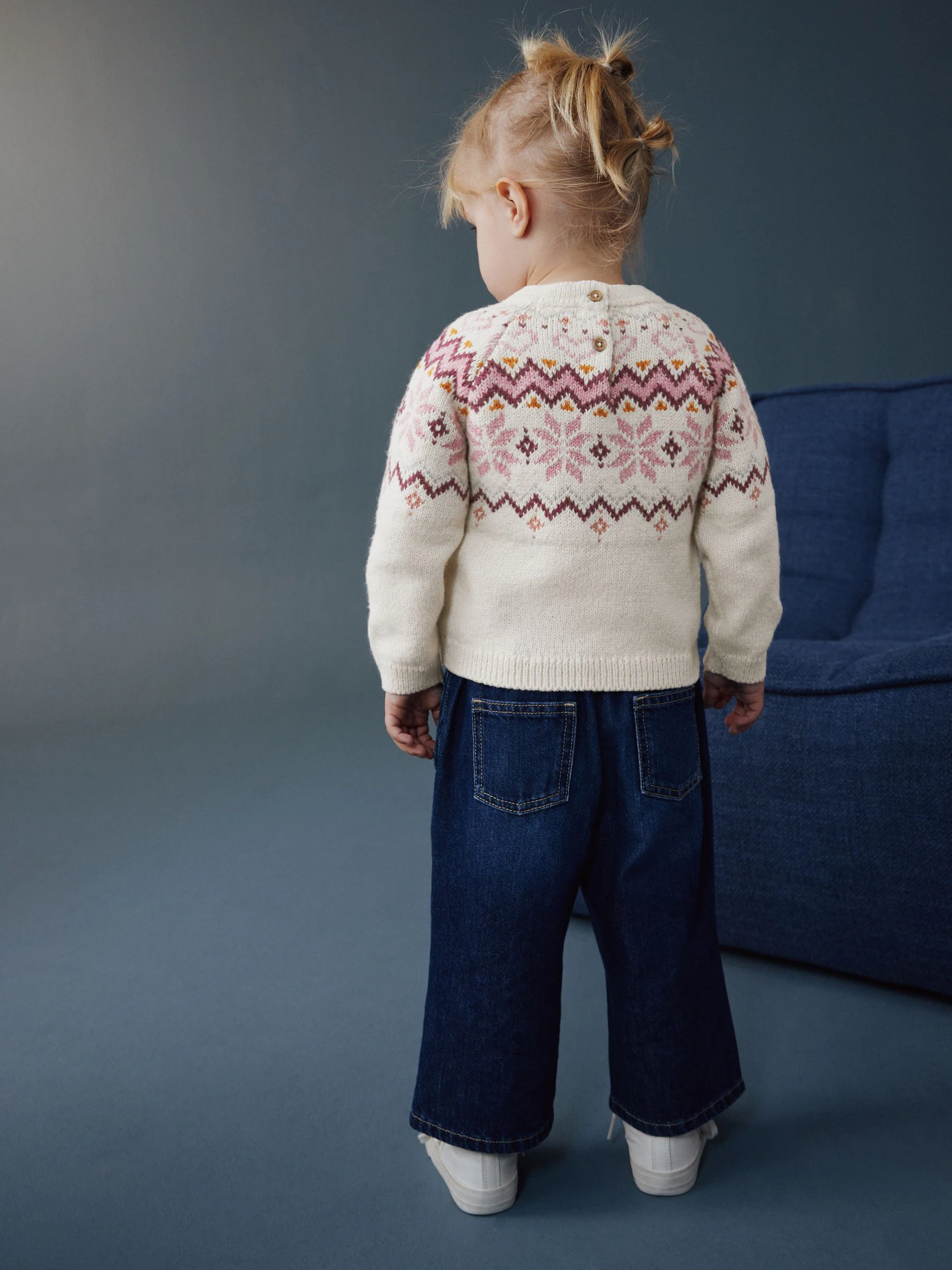 Ecru - Fair Isle-kersttrui (3mnd-7jr)
