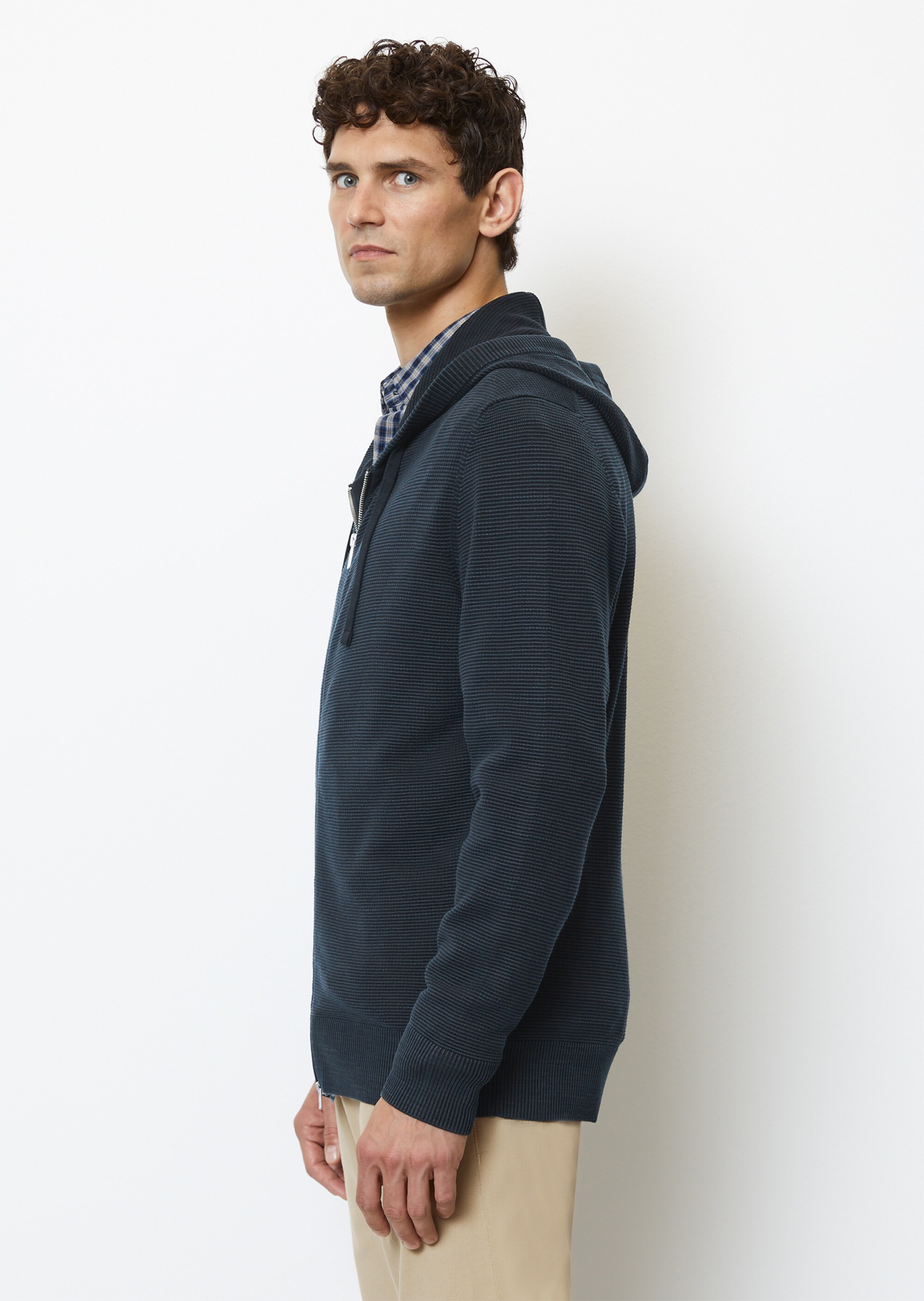 Kapuzen-Strickjacke regular mit quer gerippter Ottoman-Struktur