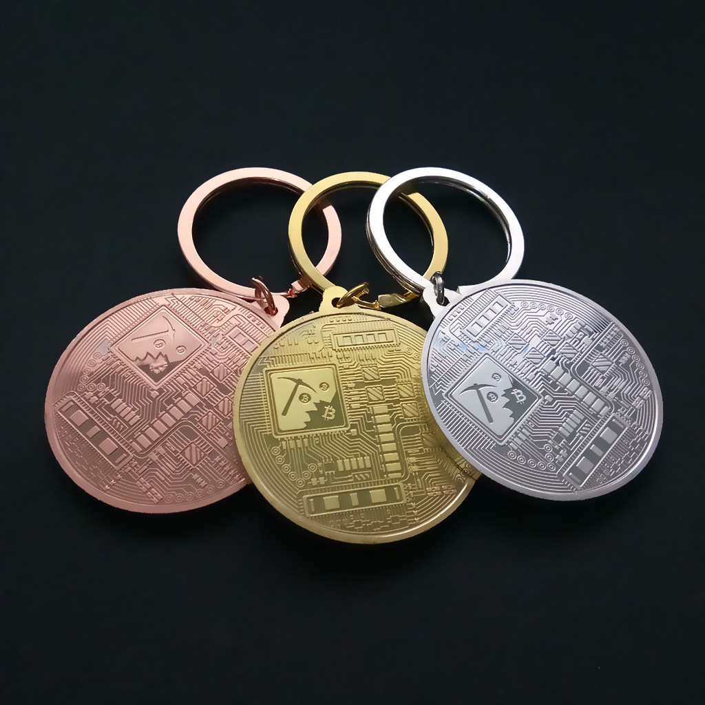 (Ø40mm) Bitcoin BTC Schlüsselanhänger Krypto Münze Souvenir Sammlerstück - Gold