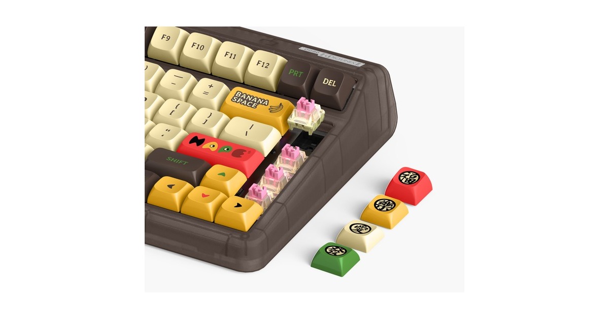 IqunixOG80 Happy Ape Wireless Mechanical Keyboard, gaming toetsenbord  (Zwart, US lay-out, TTC Holy Panda, RGB leds, 80% (TKL), Hot-swappable, PBT, 2.4GHz | Bluetooth 5.1 | USB-C)