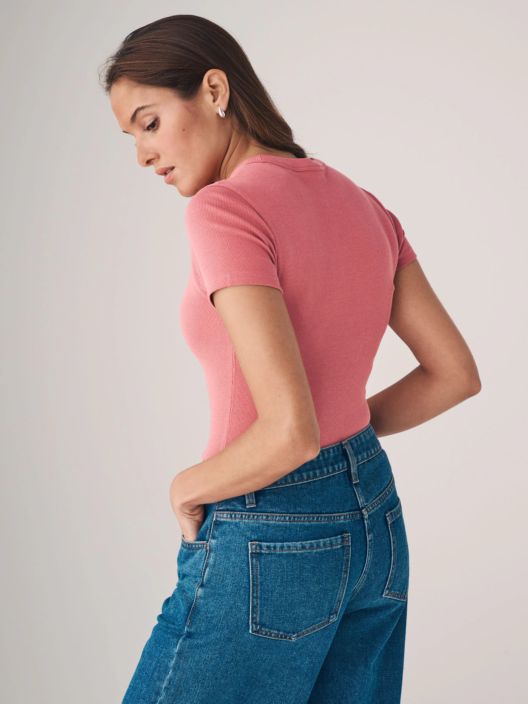 Zwart/roze/crème/lichtgrijs - The Set - 4 Geribbelde T-shirts met korte mouwen