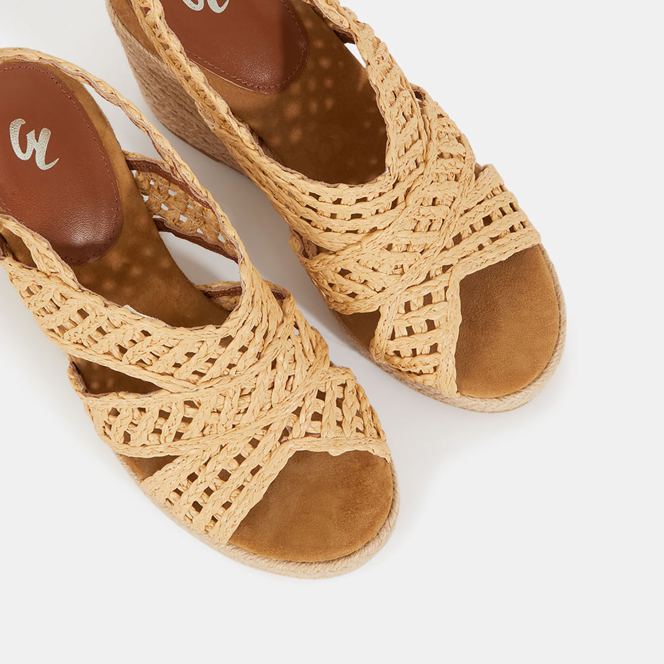 Galeries Lafayette Sandales compensées en Cuir raphia naturel - Talon 10 cm